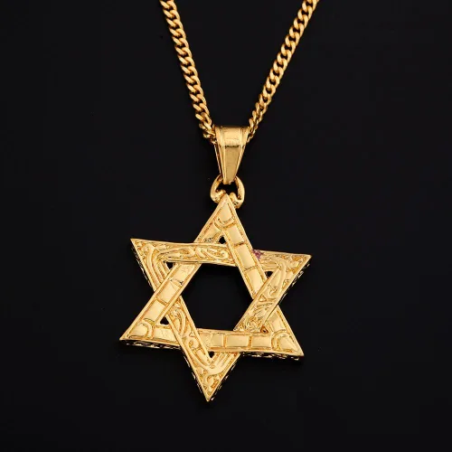 Vista 2 de Collar con colgante de estrella de David chapado en oro de 18 quilates, Latón