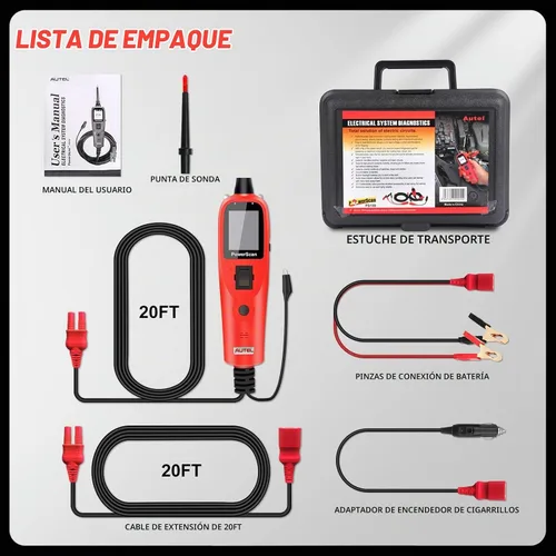 Vista 9 de Autel PowerScan PS100 - Probador de circuito de automóvil, kit universal de sonda de circuito de alimentación automotriz de 12 V 24 V con cable
