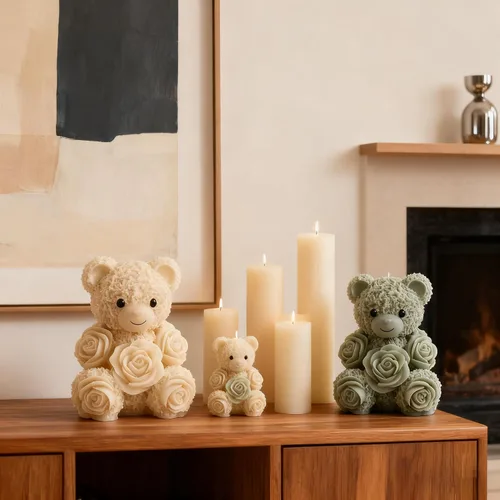 Vista 3 de 2 moldes de silicona de oso de rosas, moldes para hacer velas de oso de peluche 3D, adorno para moldes de resina epoxi para manualidades, molde