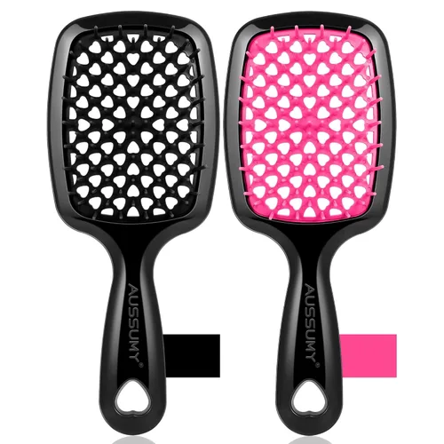 Vista 15 de Cepillo desenredante ventilado para el cabello, paquete de 2 cepillos desenredantes con cerdas suaves para que no se enreden sin esfuerzo, ideal