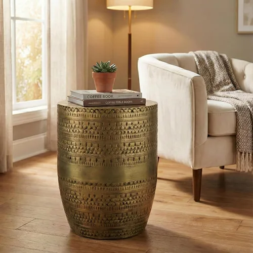 Vista 16 de SIMPLIHOME Johnsen 15" Wide Round Iron Table in Antique Brass Latón antiguo
