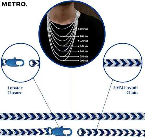Vista 5 de Metro Jewelry Collar de cadena de cola de zorro para hombre en acero inoxidable con chapado en oro negro, azul o amarillo, 0.197 in de ancho, 18 a