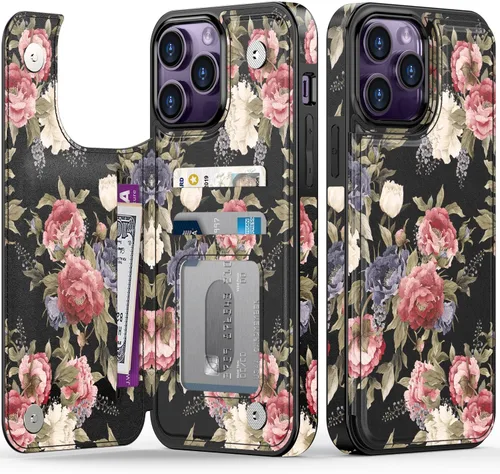 Vista 385 de LETO para iPhone 15 Pro Funda tipo cartera - Tapa tipo folio con patada - Diseños de moda - Tarjetero - Funda protectora para mujeres y niñas - 6.1