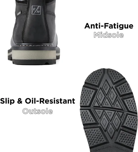 Vista 7 de SUREWAY Botas de trabajo para hombre de 6 pulgadas, impermeables, suaves/compuestas, cuero de caballo loco resistente, con cordones antideslizantes