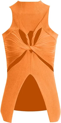 Vista 4 de Zewuai - Camiseta sin mangas de punto sexy con cuello alto y corte frontal, para mujer