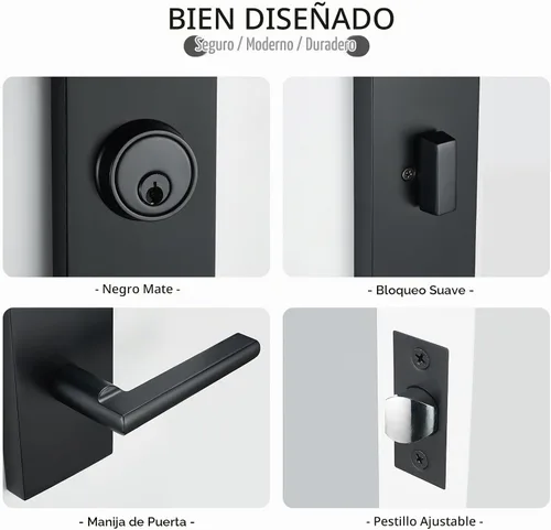 Vista 3 de Matte Black Front Door Handle Set with Deadbolt