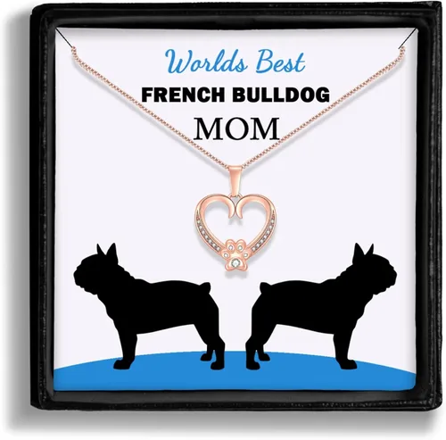 Vista 2 de Worlds Best French Bulldog Mom Frenchie Dog Mom Regalos de Bulldog francés para mujeres Regalos franceses Colgante de corazón de pata de oro