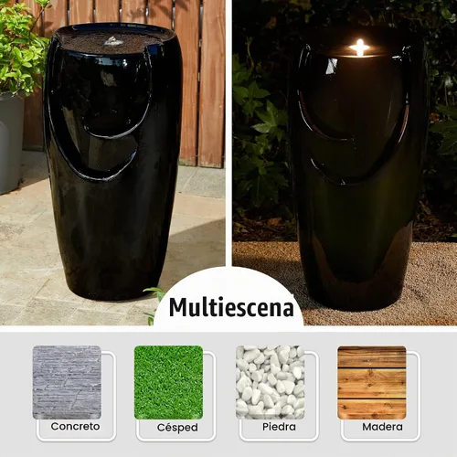 Vista 5 de Glitzhome Fuente de Agua con Jarrón de Cerámica de Gran Tamaño de 29.25" de Alto para Exteriores, Fuente de Agua Alta para Patio y Jardín con Luz