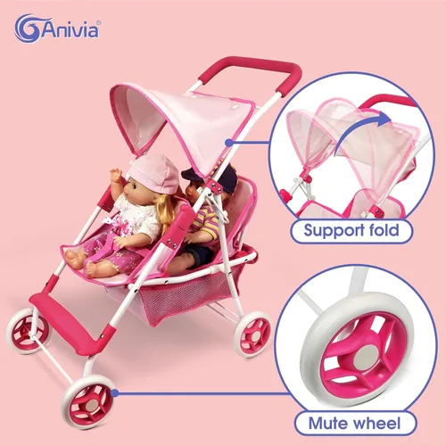 Vista 7 de Colección de muñecas Anivia, cochecito de muñeca con diseño de corazón, regalos para niños pequeños y niñas, cochecito de muñeca plegable