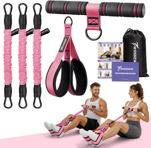 Vista 9 de WOQQW Banda de resistencia de pedal multifunción con mango, bandas de resistencia de pie ajustables de 3 tubos mejoradas para núcleo, brazo