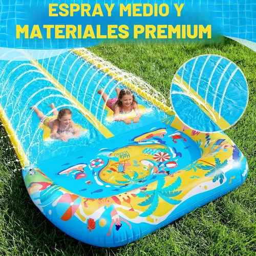 Vista 3 de Toboganes de agua y toboganes de agua dobles de 40 pies con 2 tablas de bodyboard, toboganes de agua inflables gigantes para niños y adultos, patio