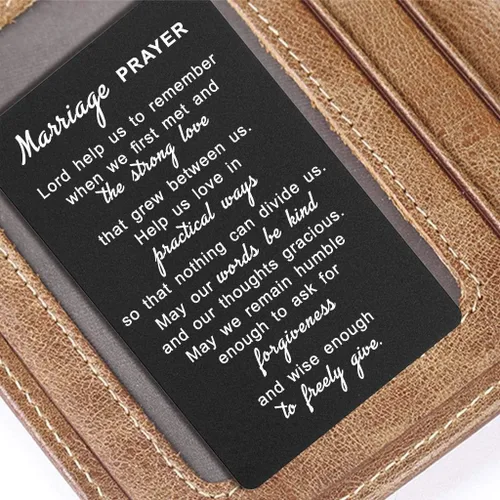 Vista 5 de Tarjeta de oración de matrimonio, tarjeta de aluminio grabada, boda perfecta para marido, cabe en la cartera