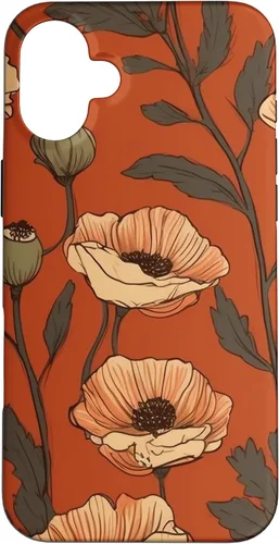Vista 22 de iPhone 16 Floral Pattern Poppies Terracotta Poppy Flower Case