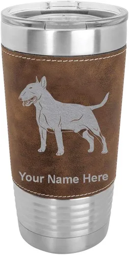 Vista 10 de LaserGram Vaso aislado al vacío de 20 onzas, perro Bull Terrier, grabado personalizado incluido (piel sintética, estilo béisbol)