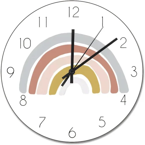 Vista 18 de ArogGeld Reloj de pared grande de madera para decoración de guardería, funciona con pilas, 12 pulgadas, silencioso, arco iris, bohemio, reloj