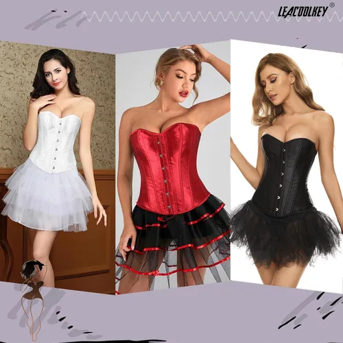 Vista 2 de LEACOOLKEY Corsé sexy con cordones para mujer, corsé moldeador de cintura
