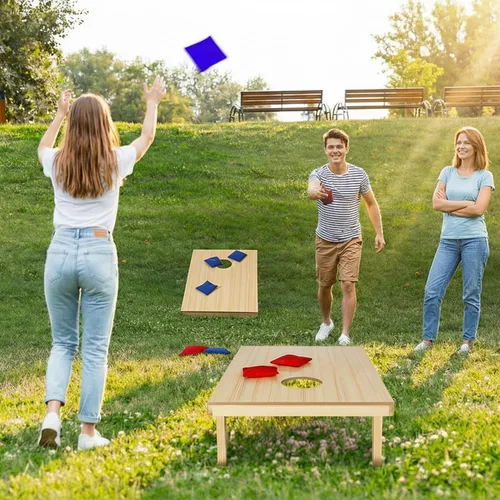 Vista 2 de JupiterForce Juego de cornhole portátil para juegos al aire libre, tableros de cornhole de madera maciza regulables con bolsa de transporte, 8