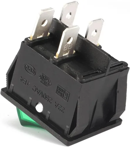 Vista 4 de uxcell 5 unids AC 20A/125V 22A/250V DPST 4 Pin 2 Posición E/S luz verde encendido botón apagado iluminado barco interruptor basculante