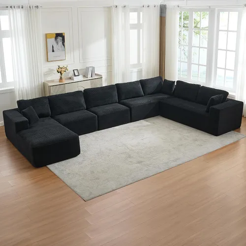 Vista 23 de Sofá modular Cloud de 106 pulgadas con diván en forma de L, moderno sofá modular sin hueso con asiento profundo, sofás tapizados para sala de estar