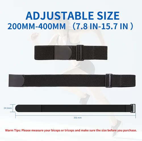 Vista 2 de MOOFIT RA1 - Correa de repuesto para monitor de frecuencia cardíaca de 0.965 in, repuesto de cinturón de brazo ajustable hasta 15.748 in, negro
