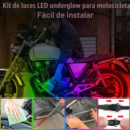 Vista 7 de 10 piezas de kit de luces LED de bajo de motocicleta, tiras de luces LED RGB, kit de luces LED de bajo de motocicleta con control de APP para Harley