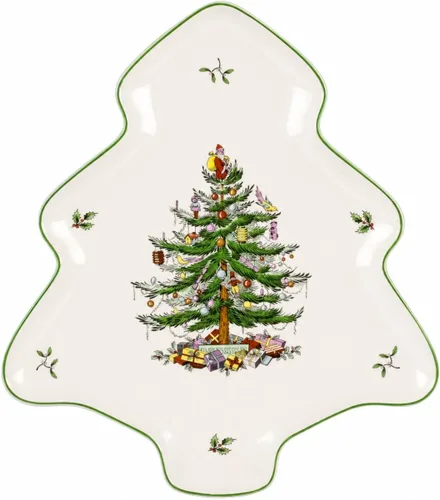 Vista 9 de Spode Cesta de Pan Ovalada Christmas Tree, Cuenco con Asa de 12 Pulgadas para Frutas, Pan, Galletas - Regalo de Porcelana, Vajilla Navideña y Plato