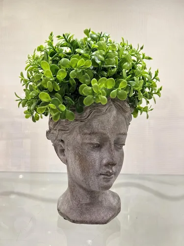 Vista 7 de Colección Abbott - Maceta de cabeza de diosa - Maceta de cemento extra pequeña para interior y exterior - Estatua de cabeza de mujer griega para Gris