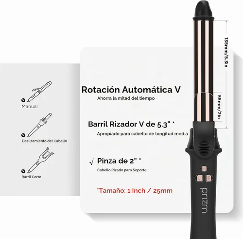 Vista 4 de Prizm Rizador giratorio, rizador de pelo automático de 1 pulgada / 25mm para cabello largo, barril giratorio automático, 250-450 °F con pantalla