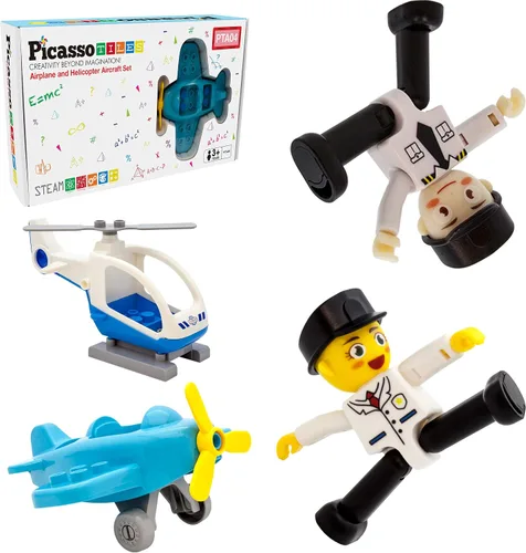 Vista 14 de PicassoTiles Juego de figuras magnéticas de 5 piezas para vehículos y figuras de acción, incluyendo autobús escolar, automóvil, camión y 2