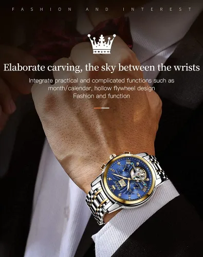 Vista 21 de OLEVS Relojes automáticos para hombre, oro de lujo, vestido de diamantes de cuerda automática, esqueleto mecánico, Tourbillon, reloj de pulsera