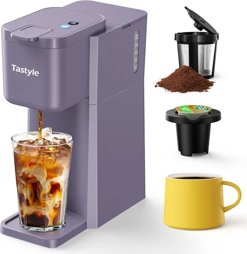 Vista 10 de Tastyle Mini Single Serve Hot and Iced Coffee Maker for K Cup and Ground Negro clásico