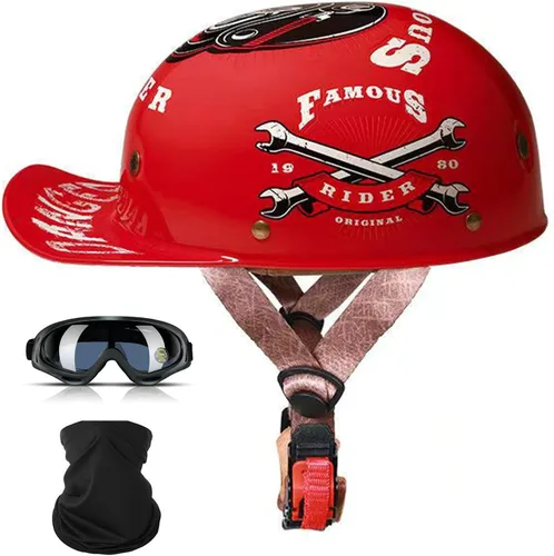 Vista 8 de Cascos para motocicleta de adultos, casco de béisbol de motocicleta, aprobado por DOT para hombres y mujeres con visera, casco de media cáscara