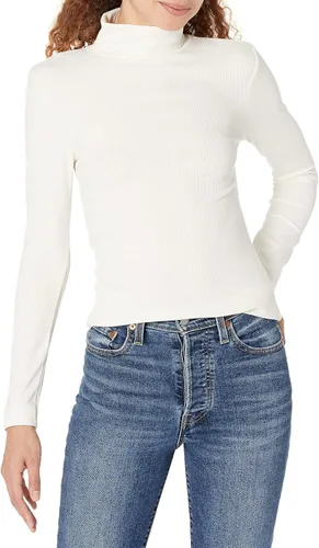 Vista 2 de Tienda Essentials Camiseta de cuello alto de punto acanalado de manga larga para mujer (disponible en tallas grandes), paquete de 2