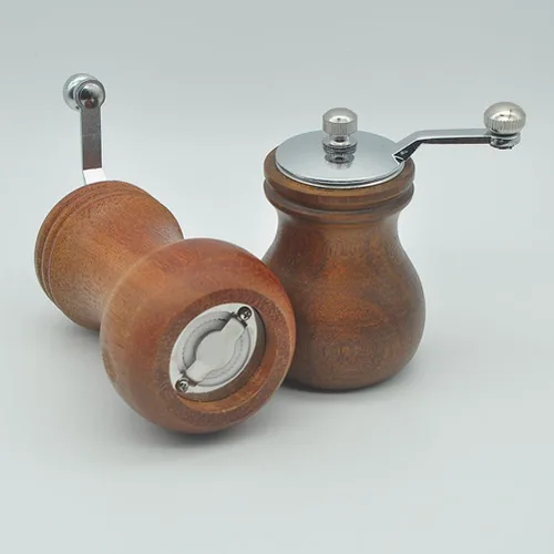 Vista 3 de Molinillo de pimienta manual de madera con núcleo de molienda de cerámica y mango ergonómico de manivela para moler pimienta y sal herramienta
