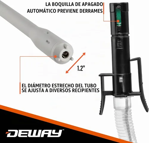 Vista 3 de Deway Bomba automática de transferencia de combustible con parada automática, funciona con batería AA, manguera extra larga de 39 pulgadas, bomba