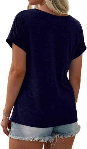 Vista 3 de Camiseta casual de verano de manga corta con bloques de color para mujer