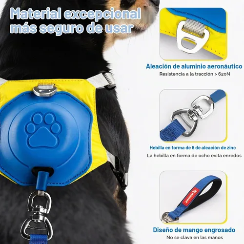 Vista 3 de Arnés para perro sin tirones, arnés retráctil 2 en 1 con bloqueo automático, malla reflectante transpirable y asa, juego de correa ajustable