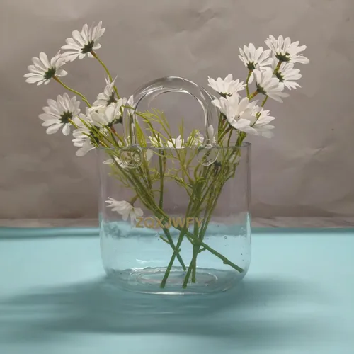 Vista 5 de ZQXJWFY - Jarrón de cristal transparente para flores, hecho a mano, ideal para centros de mesa, 1 unidad