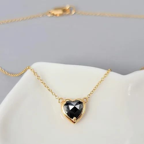 Vista 4 de 18K Solid Yellow Gold Genuine Gemstone Choker Necklace, 15 inches Chain Pendant Dainty Necklace gift for her