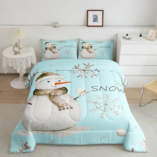 Vista 2 de Erosebridal Juego de ropa de cama Kawaii de muñeco de nieve tamaño individual para niños y niñas, juego de ropa de cama de feliz año nuevo, edredón