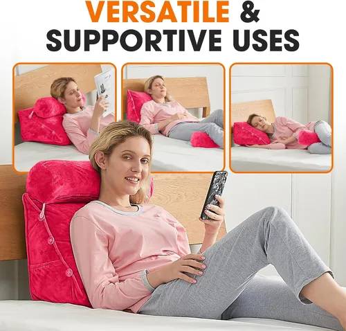 Vista 6 de Cheer Collection Almohada de cuña de lectura, almohada de TV con almohada ajustable, soporte de espalda de espuma viscoelástica para sofá y cama