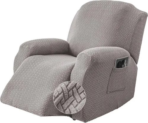 Vista 45 de Genina Funda para Silla Reclinable, Fundas Elásticas para Sillas Reclinables, Fundas para Sofá Reclinable con Rayas Jacquard, Fundas para Sofá