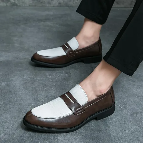 Vista 7 de HuitJours Mocasín Penny de dos tonos para hombre, zapatos de vestir sin cordones, zapatos de barco casuales, mocasines