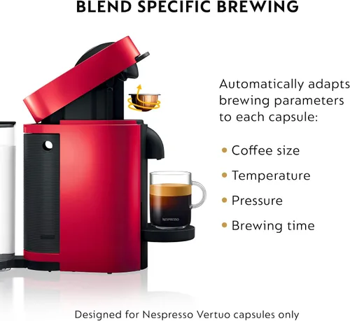 Vista 6 de Nespresso VertuoPlus - Máquina de café y espresso de De'Longhi con espumador de leche Aeroccino, color rojo cereza