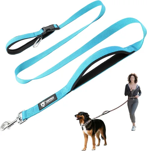 Vista 25 de TSPRO Correa táctica para perro, manos libres, resistente, ajustable, con mango acolchado y cierre de seguridad de metal para caminar, correr Azul