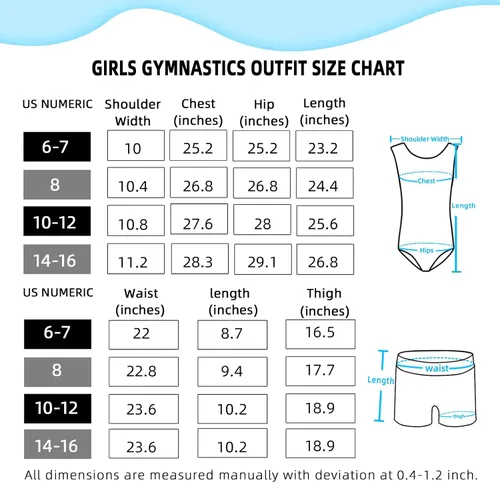 Vista 6 de MEILONGER Leotardos de gimnasia para niñas, de manga larga con pantalones cortos, trajes brillantes de una pieza para niños, colorido traje de baile