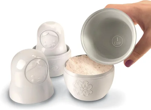 Vista 4 de Genuine Fred M-Cups - Tazas medidoras estilo matrioska, juego de 6, tazas medidoras anidadas estilo muñeca rusa, color blanco