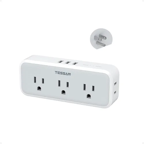 Vista 10 de TESSAN - Extensor de enchufe múltiple, divisor de enchufe de pared con protector de sobrecarga y 5 expandidores de salida eléctrica, adaptador