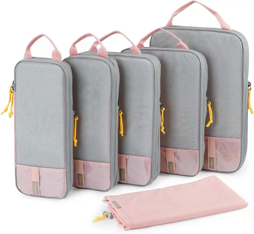 Vista 2 de BAGSMART Neceser grande con 6 cubos de embalaje, color rosa