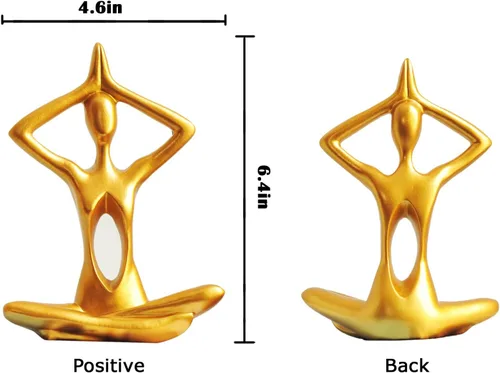 Vista 6 de Figuras doradas para decoración del hogar, 3 piezas, estatuas de yoga, estantería, decoración de estante dorado, decoración de oficina, escultura